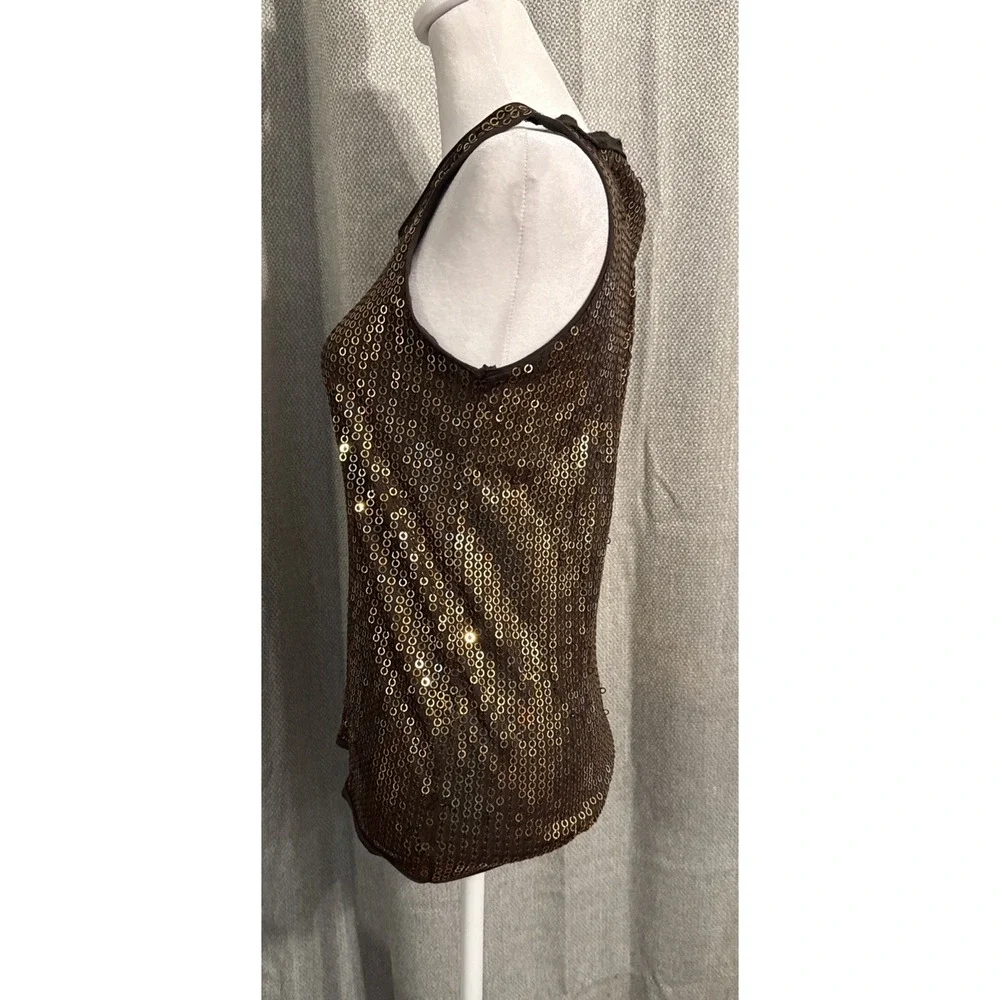 TORY BURCH Sequin Tank Top Women's Size Small Brown Gold Stretch Cocktail